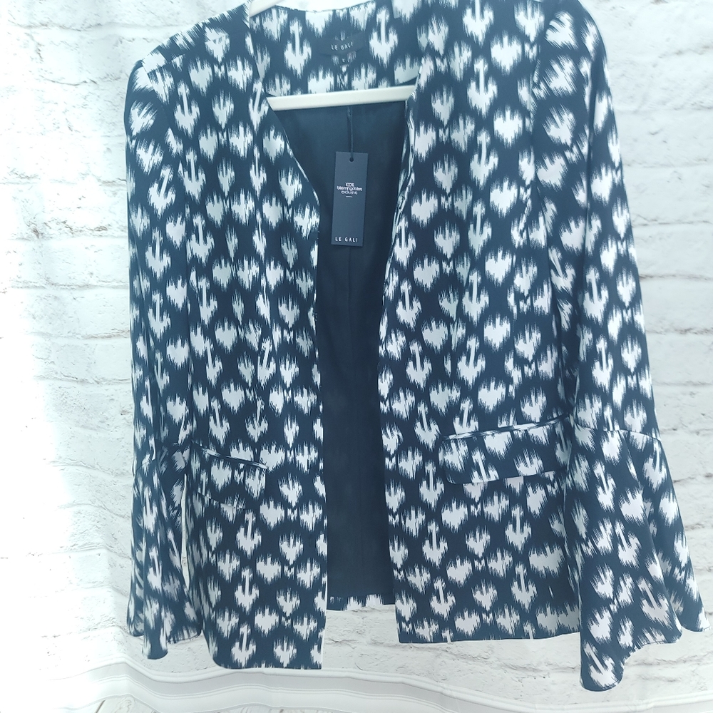 Le Gali Black White Spade Brush Pattern Blazer Size Small